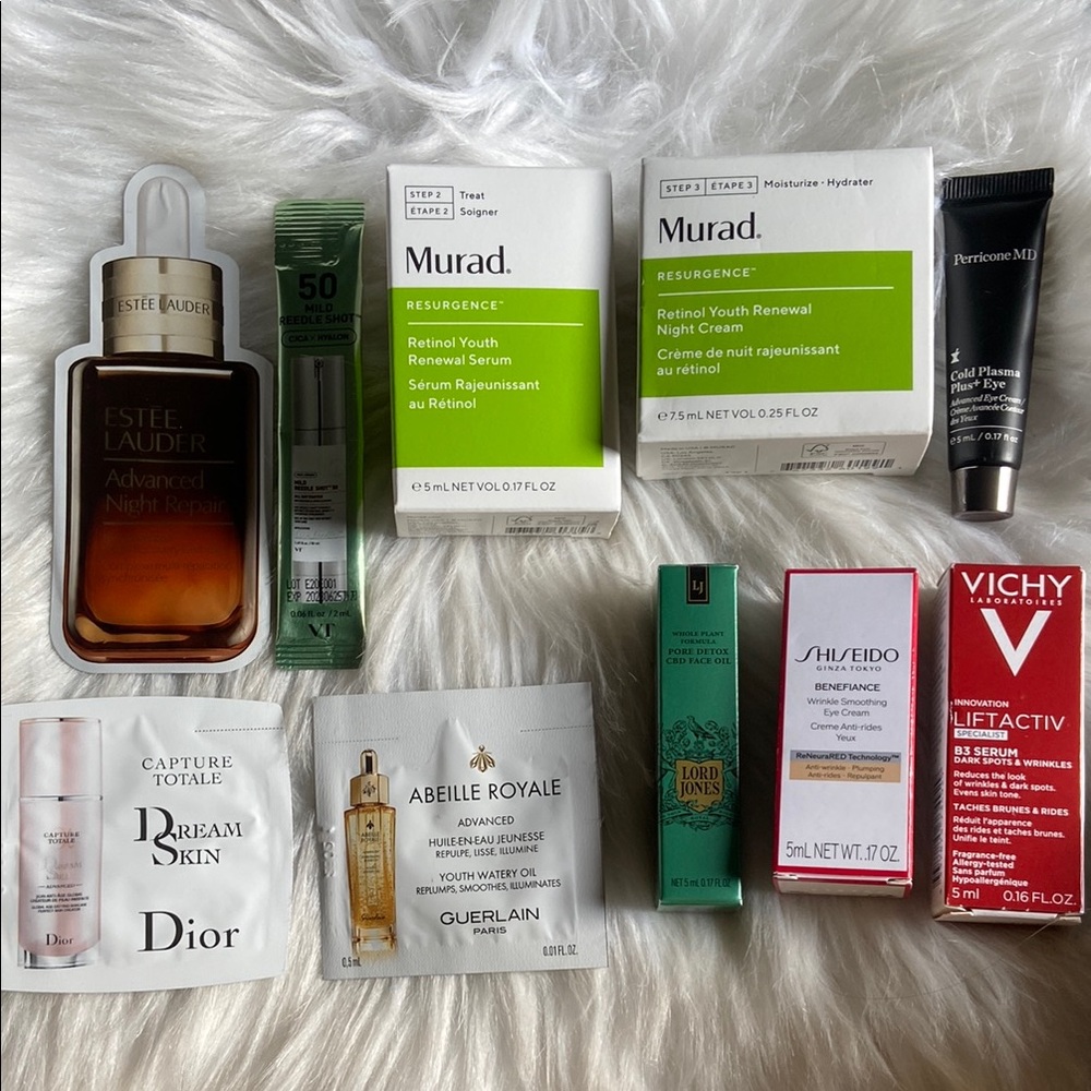 Anti-aging Wrinkle Care Skincare Sample Bundle; Murad Dior Vichy Shiseido & More